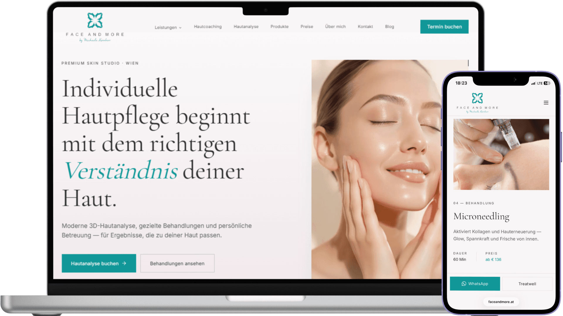 Website faceandmore.at am Smartphone