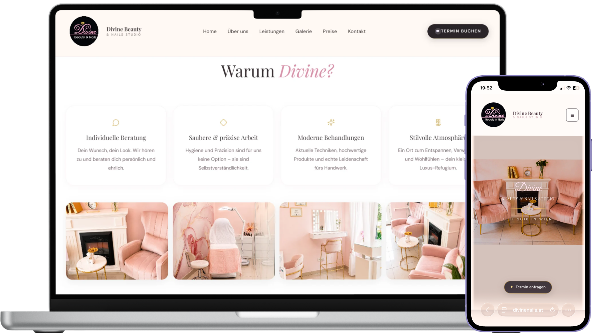Website divinenails.at am Smartphone